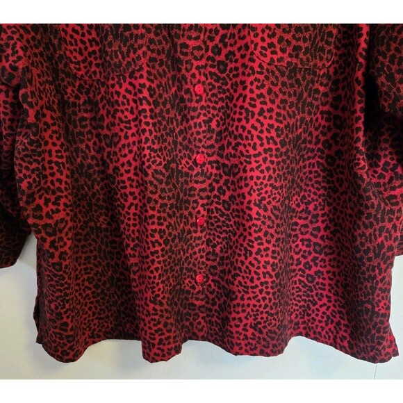 VTG Roamans Shirt Womens 3X Blouse Animal Print Red Leopard Cheetah Velvet Artsy - Picture 4 of 8